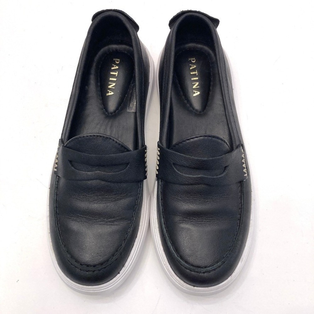 Patina Black Leather Penny Loafer Sneakers Womens 6 EU 36 Handmade Mexico Shoes